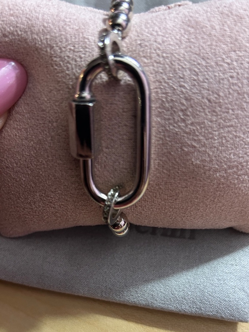 Marlyn Schiff Silver Bead Stretch Bracelet with Carabiner Clasp NEW